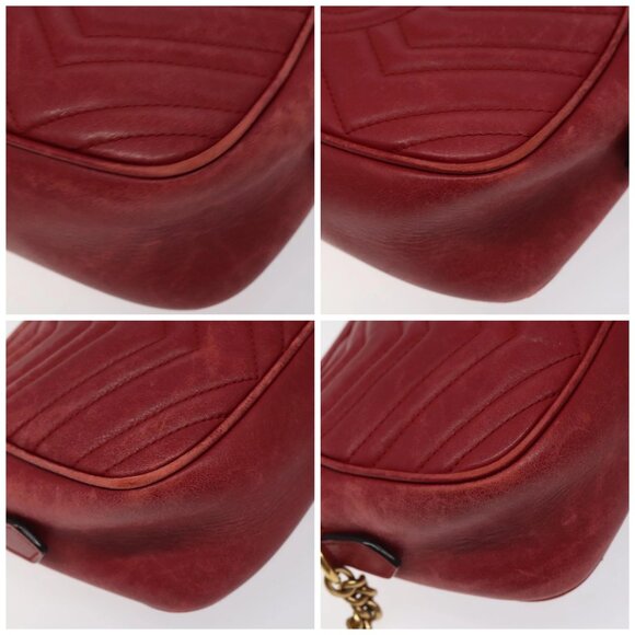 GUCCI GG Marmont Chain Shoulder Bag Leather Red Gold 447632 Auth ep9033 - Picture 14 of 16